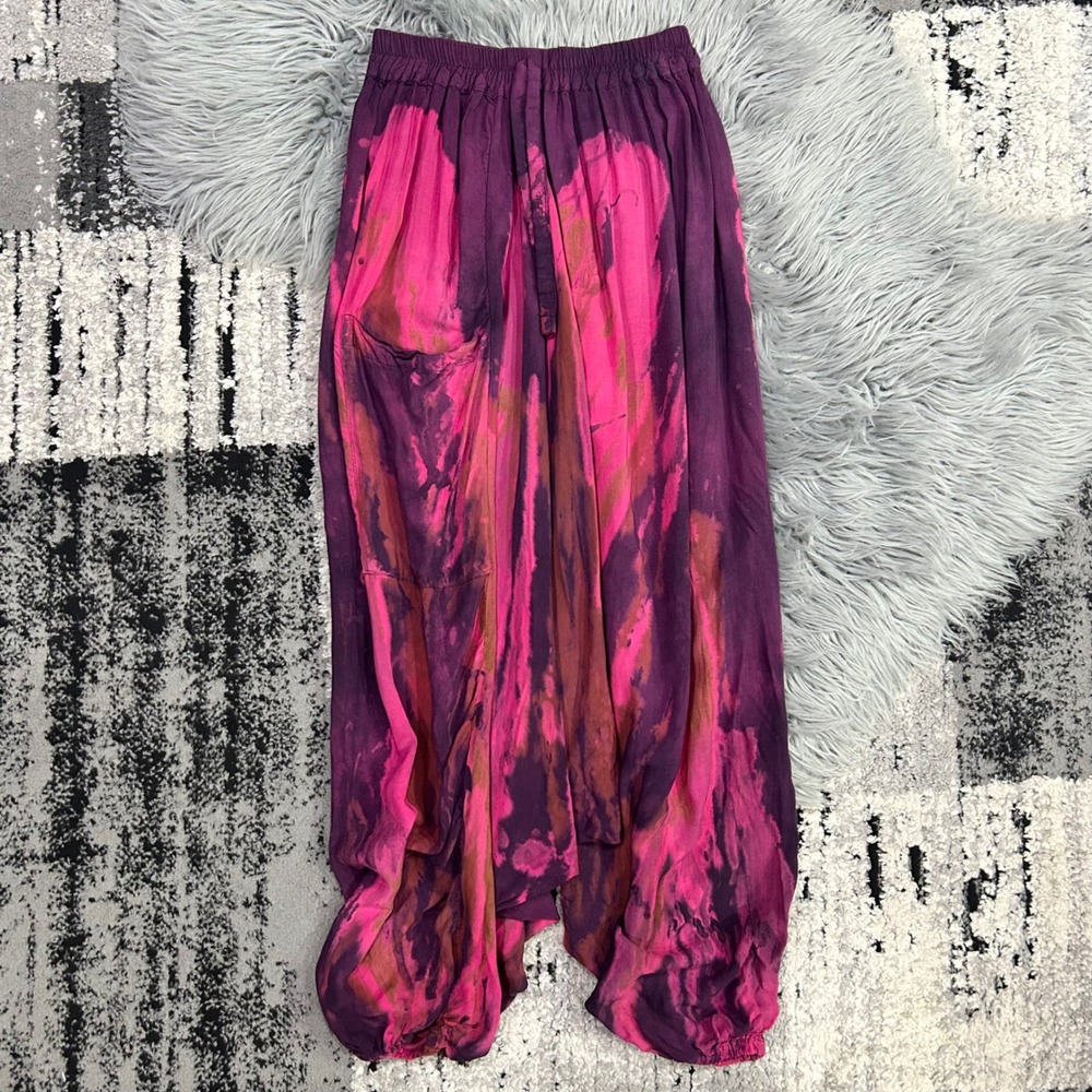 Women's Wide-Leg Palazzo Pants In Pink Colored Tie Dye Design Size S